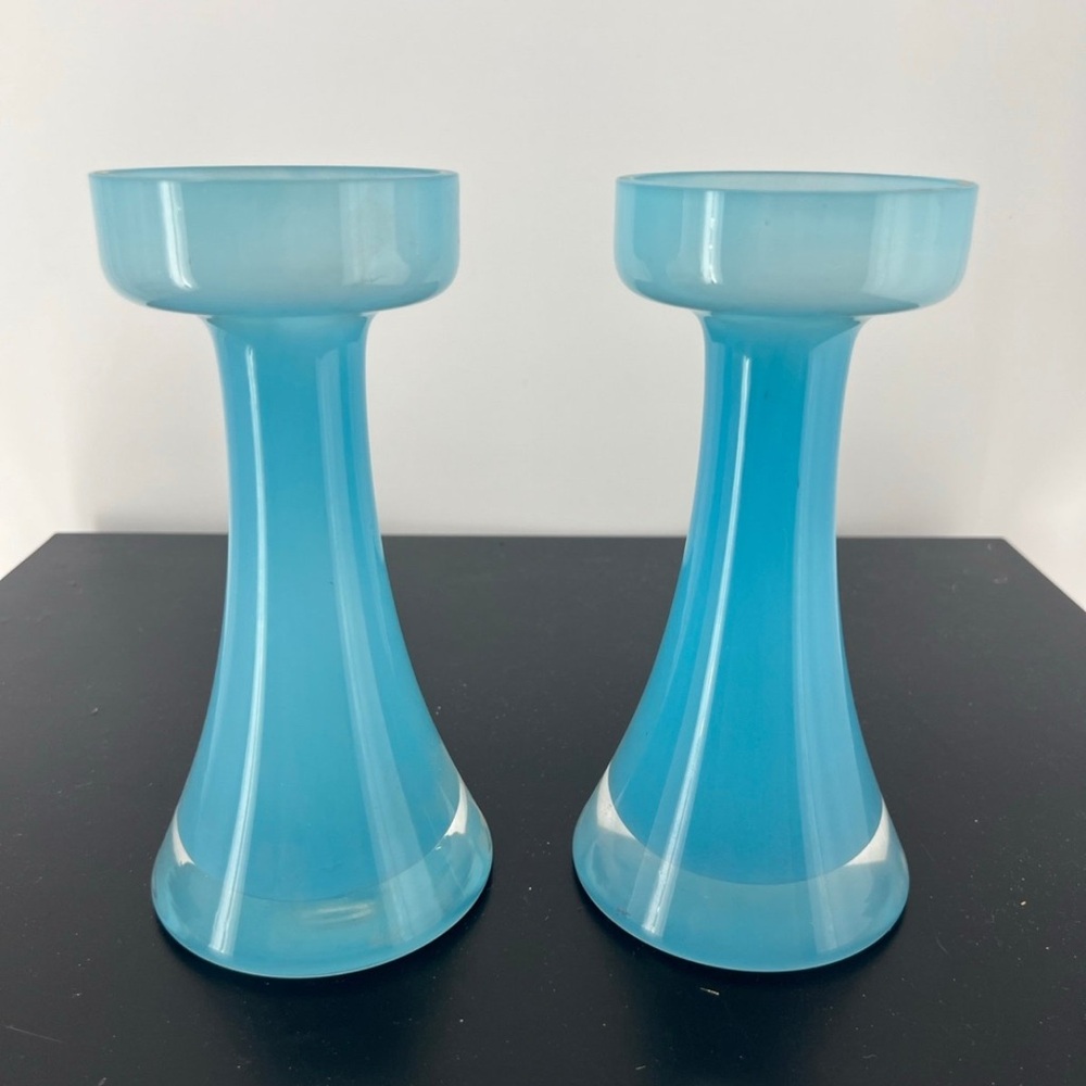 Set of Vintage Opaline Blue Vases Pair